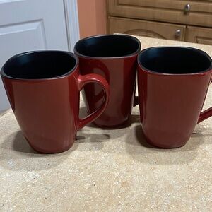 Set of 3 Corelle Hearthstone Chili Red & Black Coffee/Tea Mug, 14 oz Square